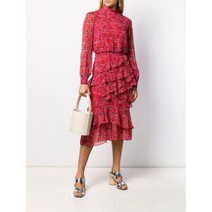 Saloni Isa Ruffle Silk Dress Red Size 6